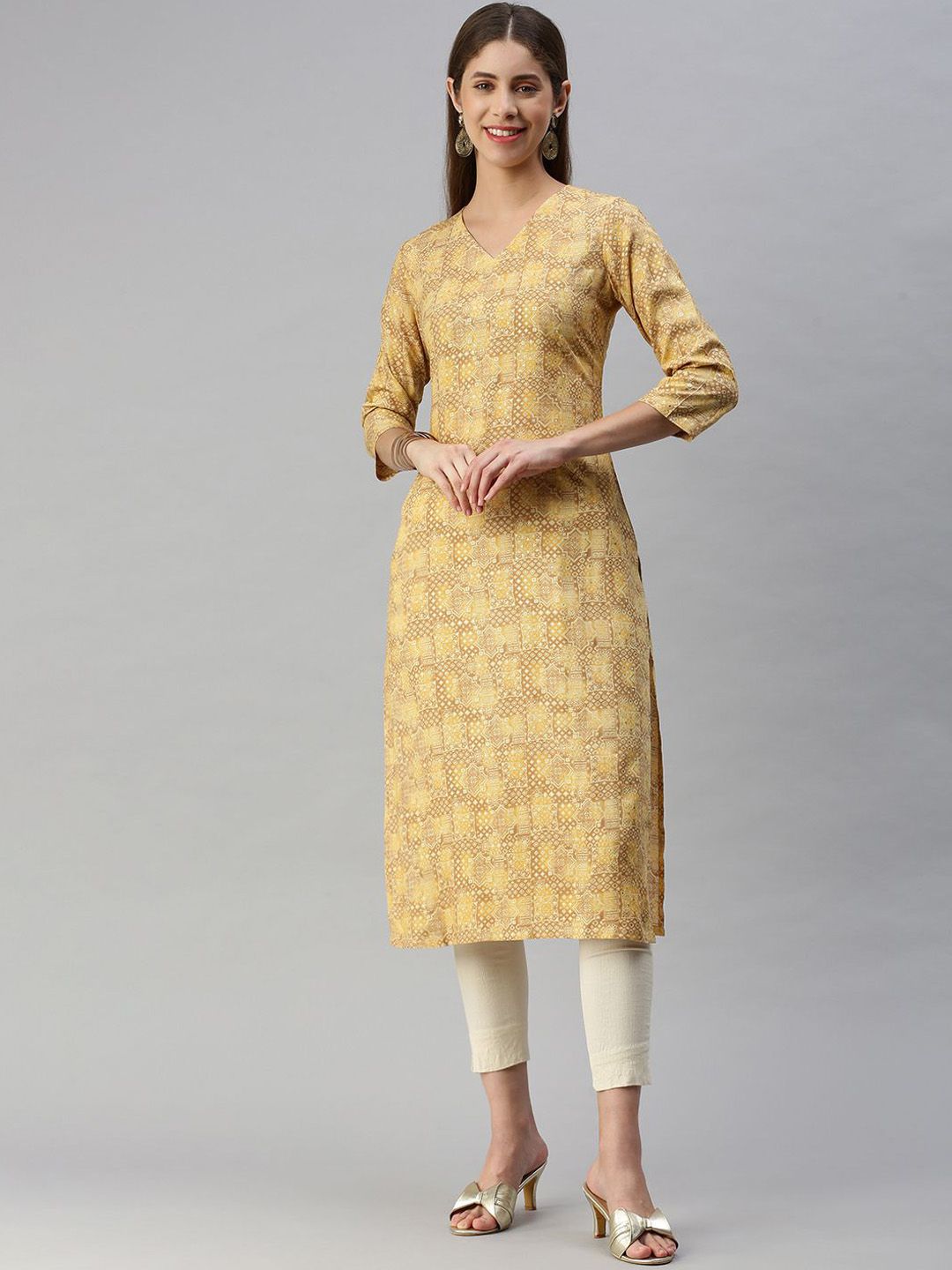 KALINI Geometric Printed Straight Kurta