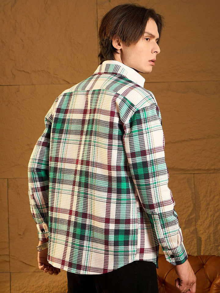 DENNISON Men Double Pocket Drop Shoulder Oversized Cotton Checked Shacket