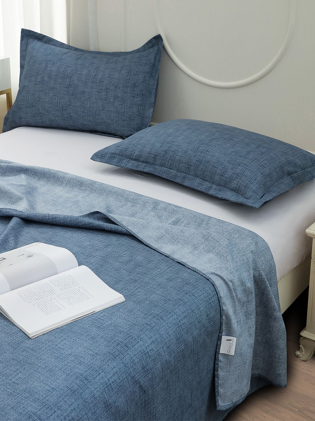 Story@home Blue Abstract Printed 240 TC Satin Finish Queen Bedsheet Set