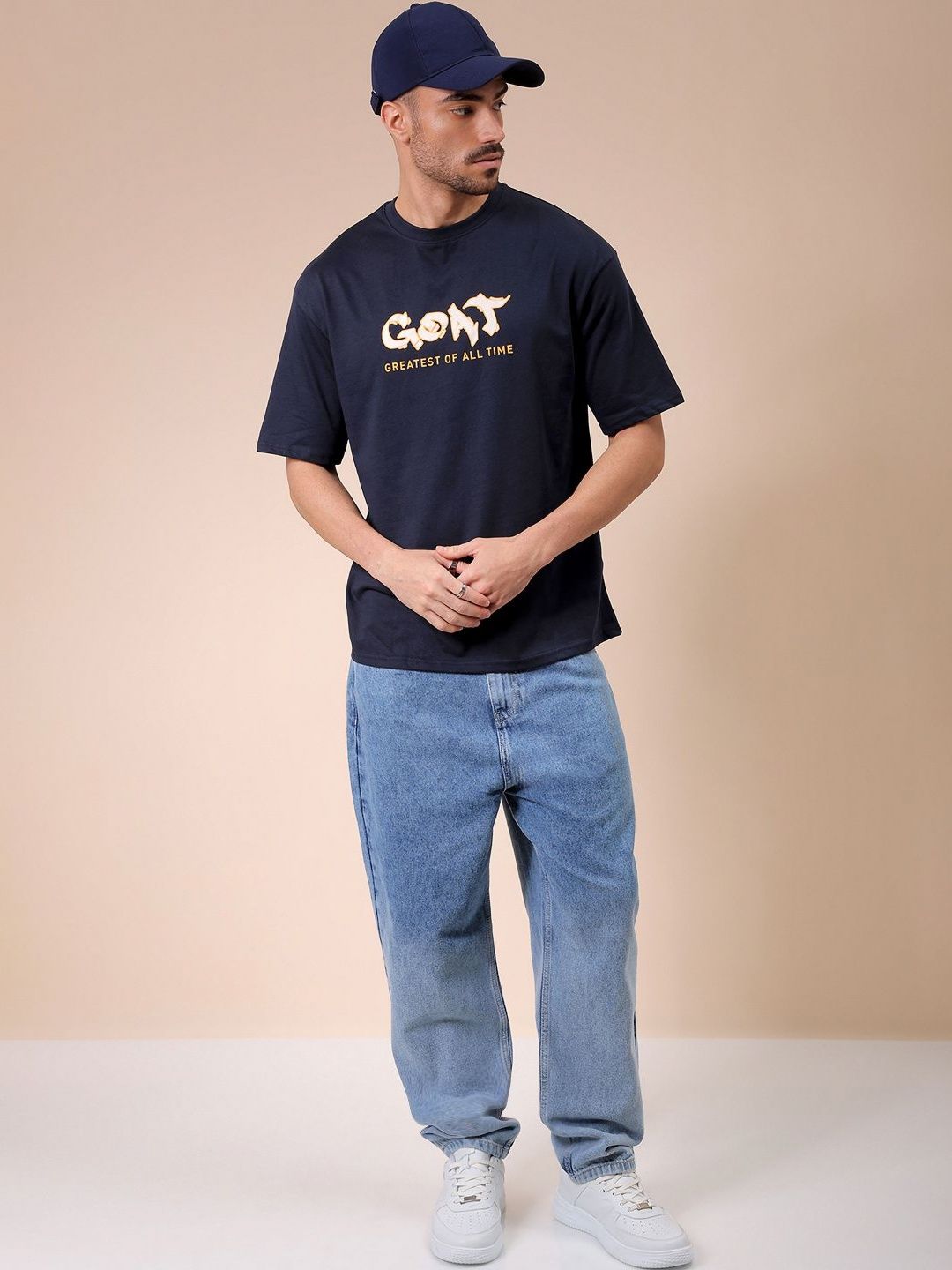 The Indian Garage Co Men Graphic Printed Round Neck Pure Cotton Oversized T-shirt