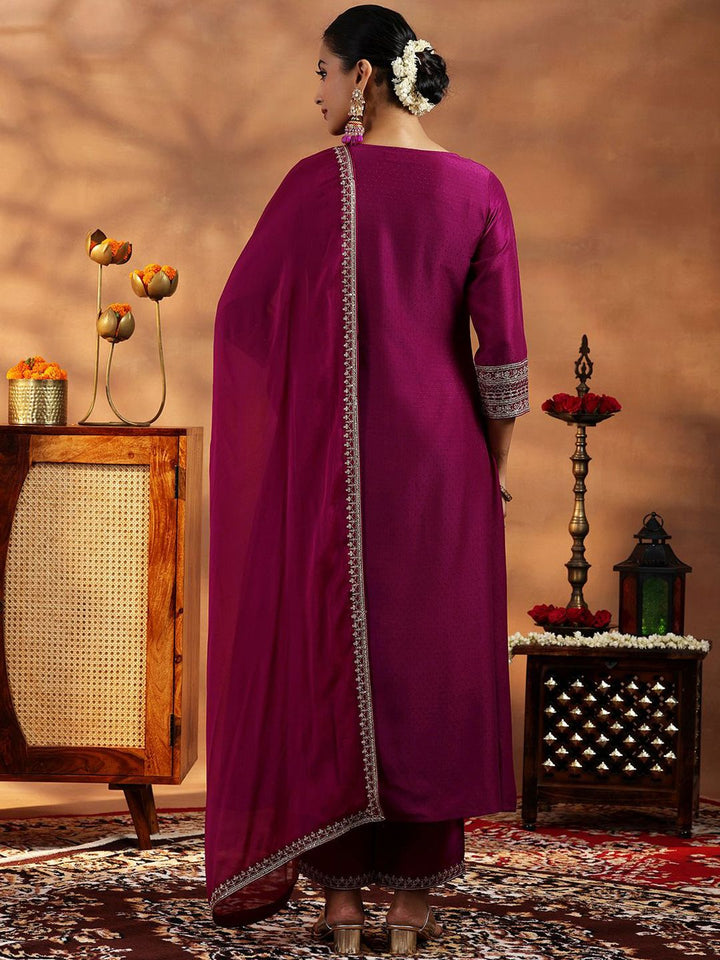 Libas Floral Yoke Design Zari Regular A Line Kurta with Trousers & Dupatta
