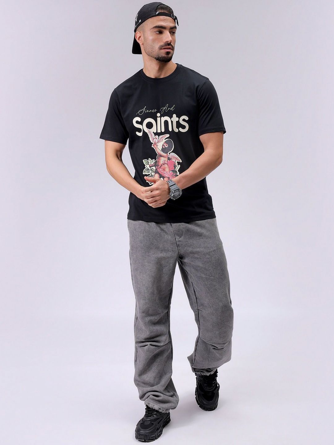 The Indian Garage Co Men Graphic Printed Round Neck Pure Cotton Slim Fit T-shirt