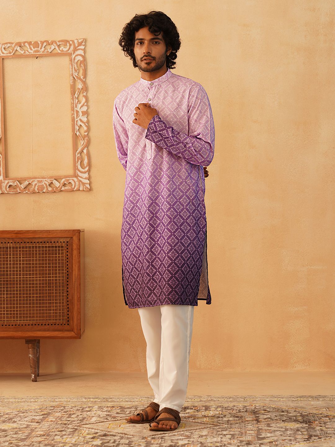 Jompers Floral Printed Sequinned Mandarin Collar Kurta With Trousers
