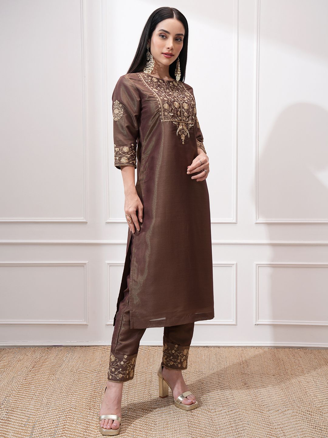 Vishudh Women Ethnic Motifs Embroidered Regular Kurta with Trousers & With Dupatta