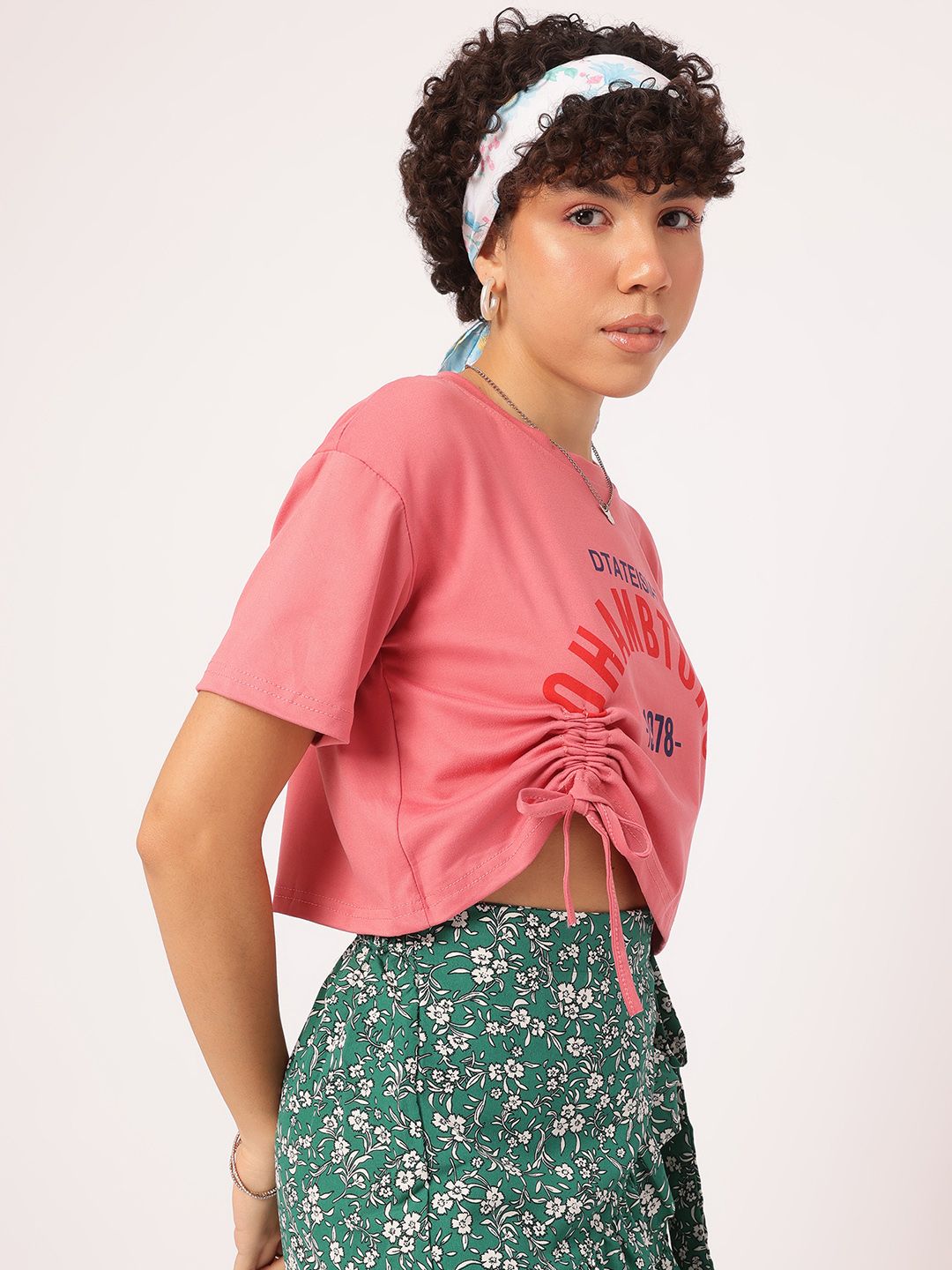 DressBerry Basic Bee Printed Ruched Drop-Sleeves Top