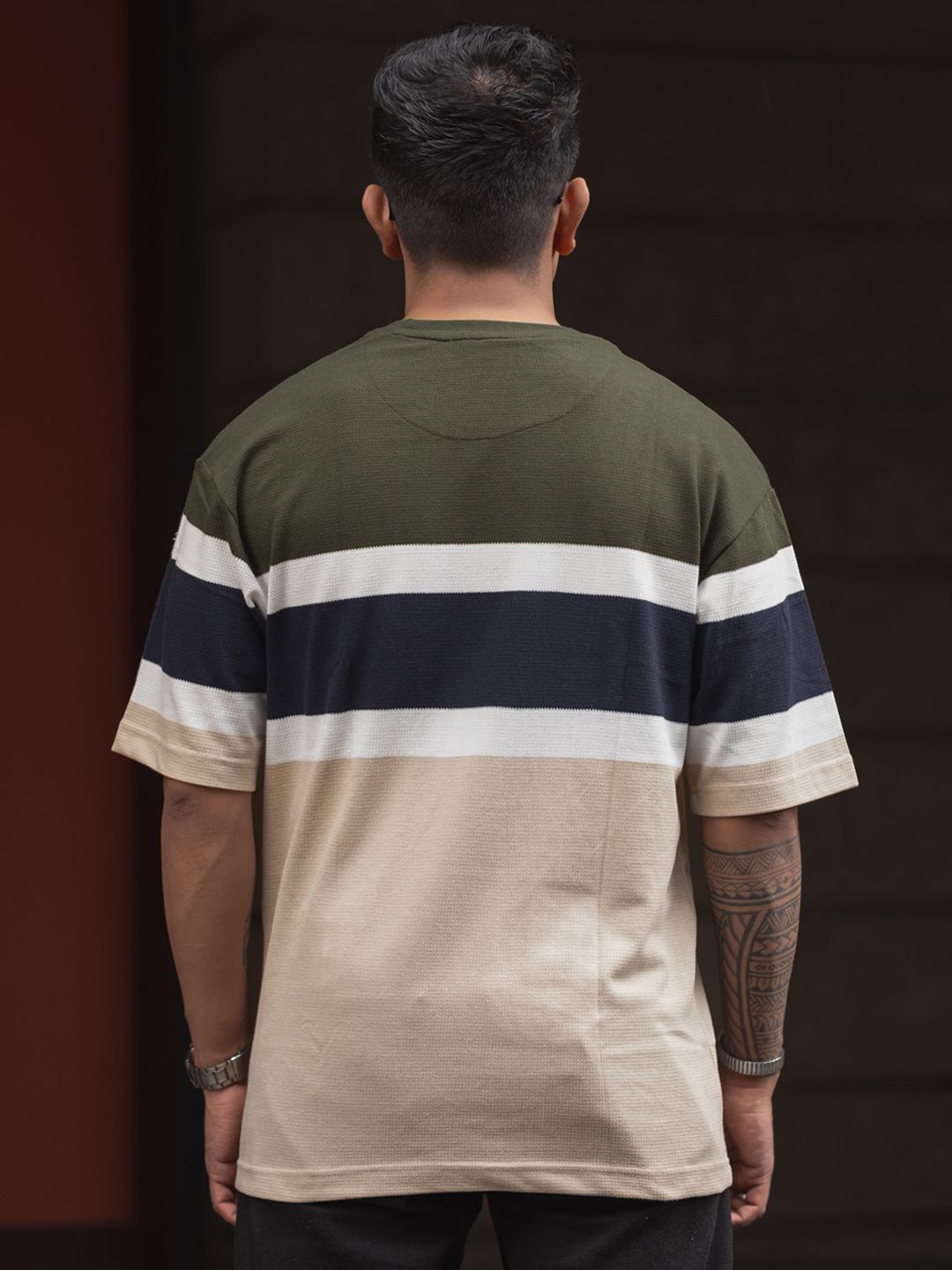 Powerlook Men Colourblocked Round Neck Oversized T-shirt
