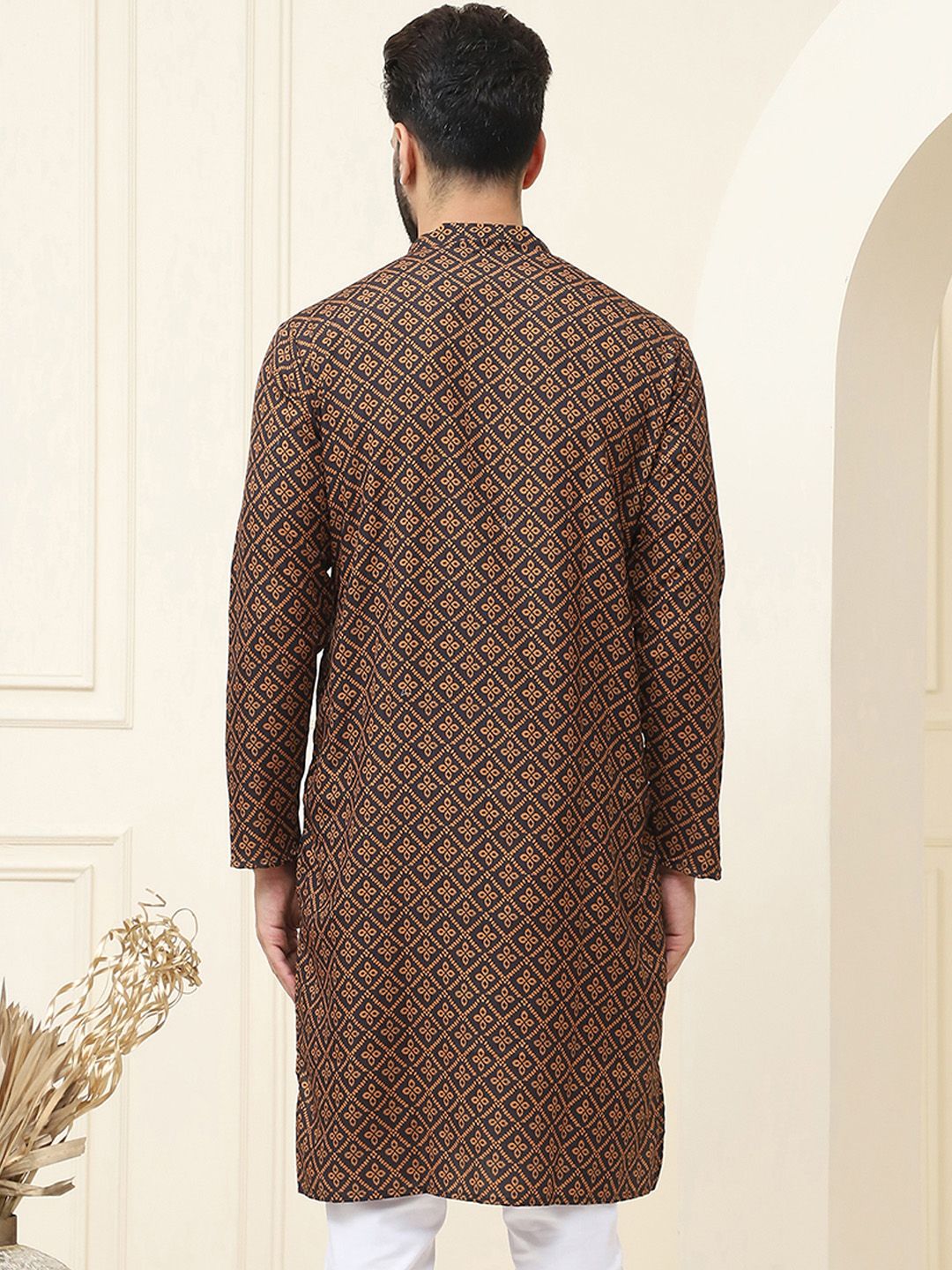 SOJANYA Ethnic Motifs Printed Band Collar Pure Cotton Straight Kurta