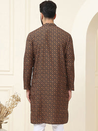 SOJANYA Ethnic Motifs Printed Band Collar Pure Cotton Straight Kurta