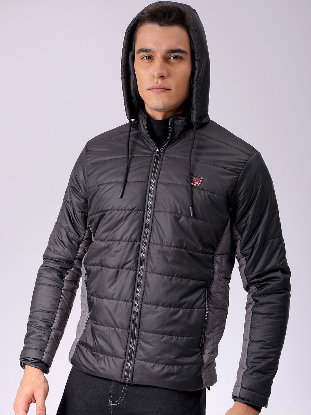 The Indian Garage Co Men Colourblock Slim Fit Hooded Puffer Jacket