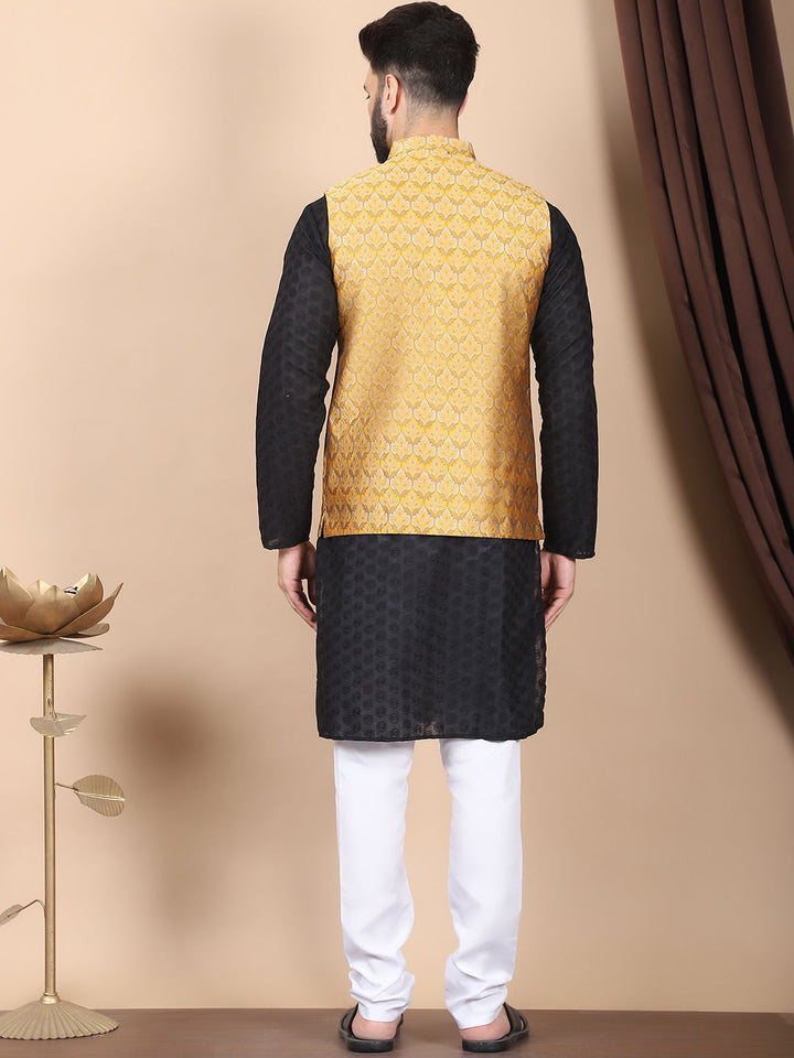 Anouk Black Floral Embroidered Thread Work Pure Cotton Kurta with Churidar & Nehru Jacket