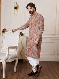 SOJANYA Bunga Sulam Zari Mandarin Collar Cotton Silk Straight Kurta