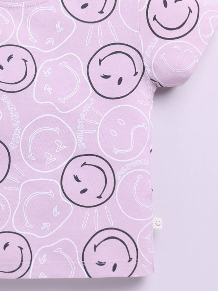 Happy Faces Kids Girls Smiley Printed Pure Cotton T-Shirt