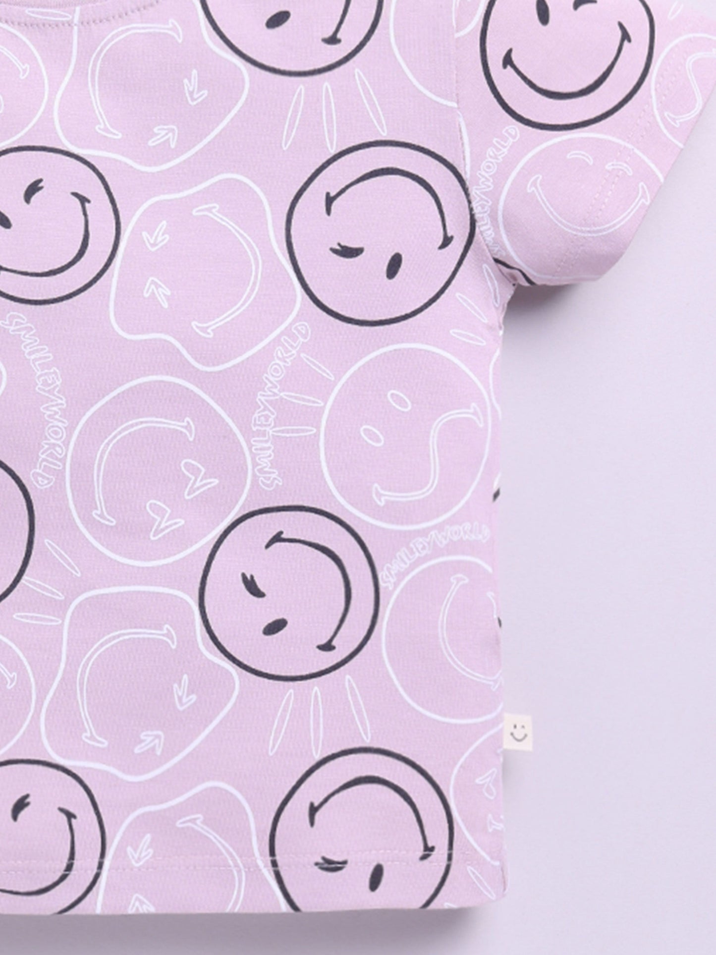 Happy Faces Kids Girls Smiley Printed Pure Cotton T-Shirt
