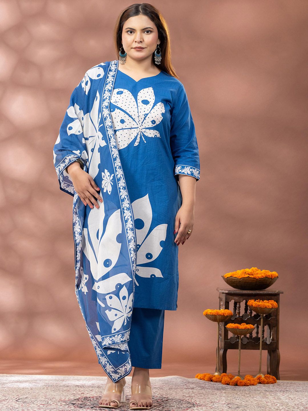 Kurta Bercetak Bunga Mamicha Wanita dengan Palazzos & Dupatta