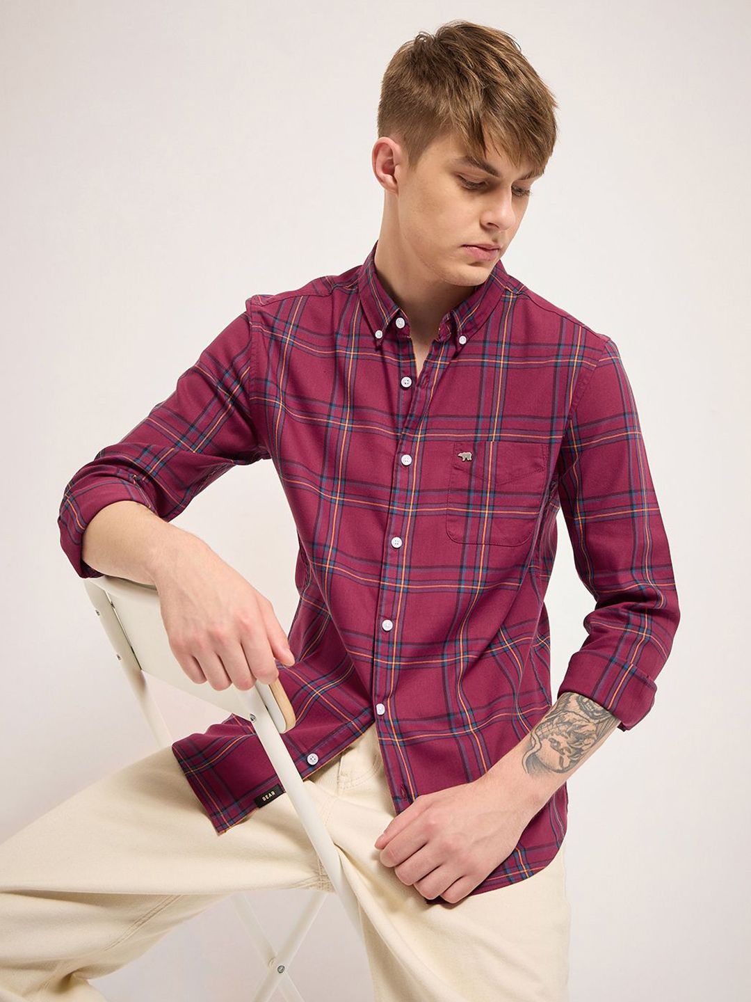 THE BEAR HOUSE Men Cotton Checked Slim Fit Casual Shirt