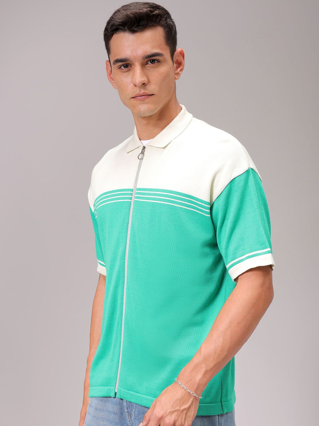 The Indian Garage Co Men Relaxed Fit Striped Flat Knit Polo Resortwear Shirt