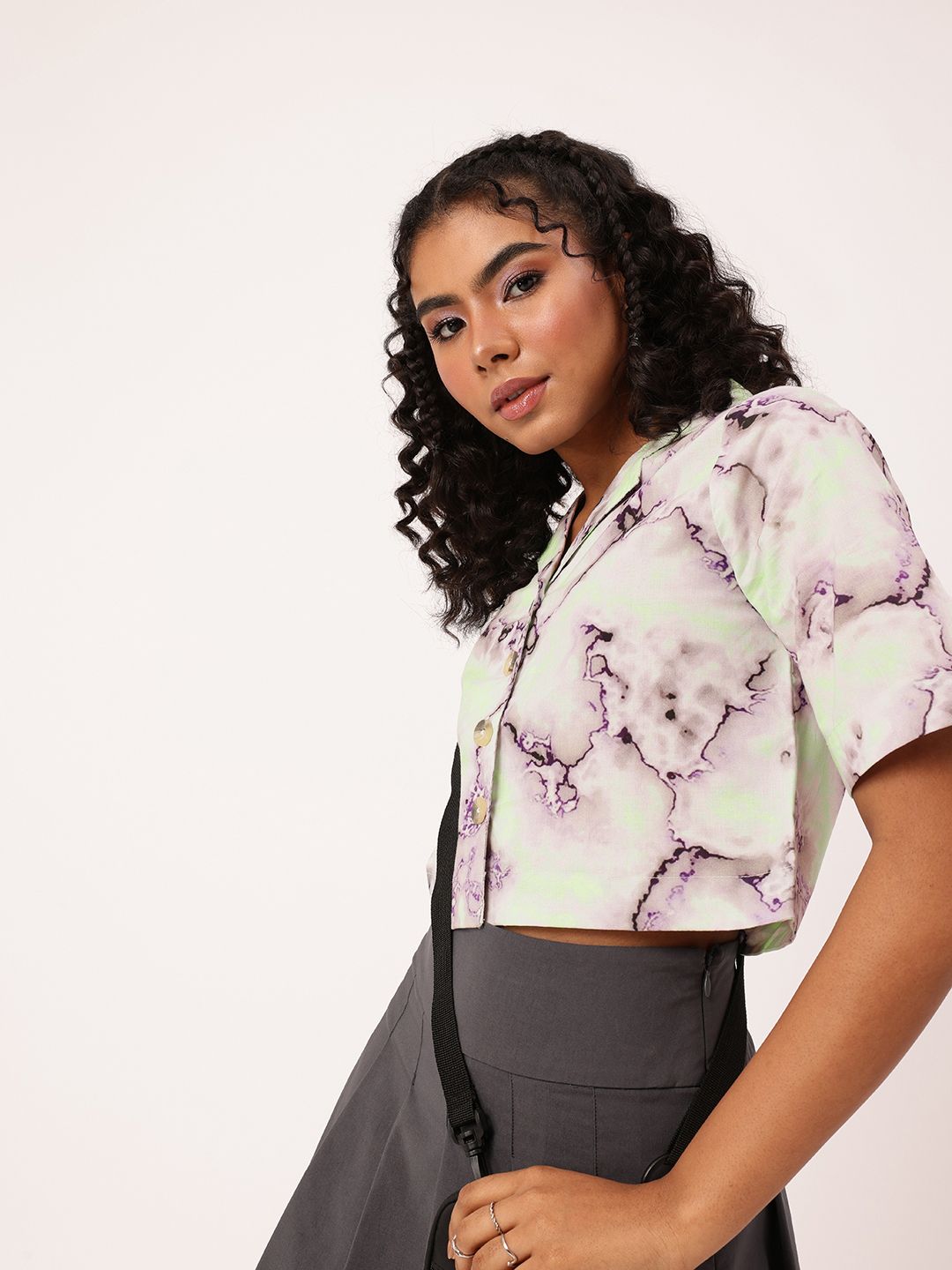 DressBerry Neo-Electro Print Boxy Crop Shirt