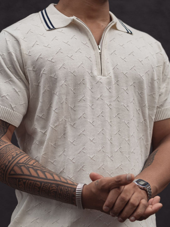 Powerlook Men Self Design Polo Collar Pure Cotton T-Shirt
