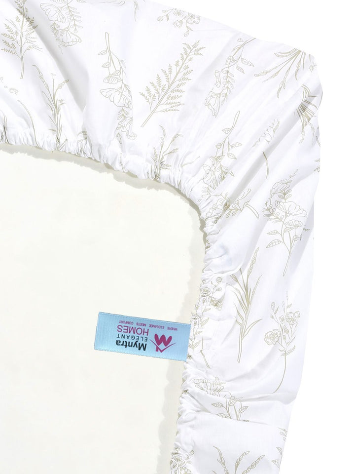 Myntra Elegant Homes White Floral 400 TC Bedsheet with 2 Pillow Covers