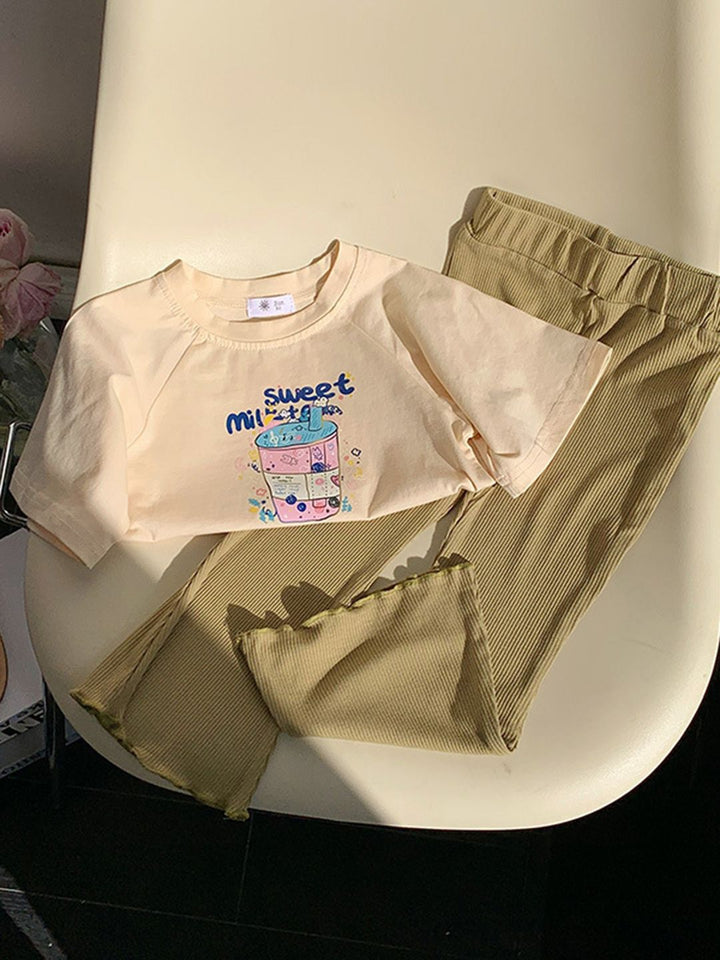 YK Girls Printed Short Sleeve T-Shirt & Trousers Clothing Set