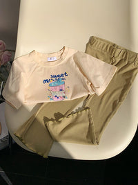 YK Girls Printed Short Sleeve T-Shirt & Trousers Clothing Set