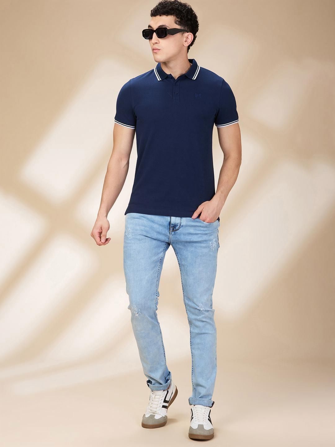 Being Human Men Solid Polo Collar Cotton Slim Fit T-shirt