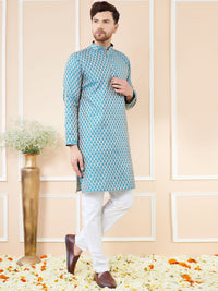 See Designs Ethnic Motifs Woven Design Mandarin Collar Straight Kurta With Pyjamas