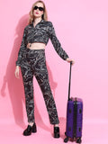 Tokyo Talkies Black & Grey Abstract Printed Top With Trouser