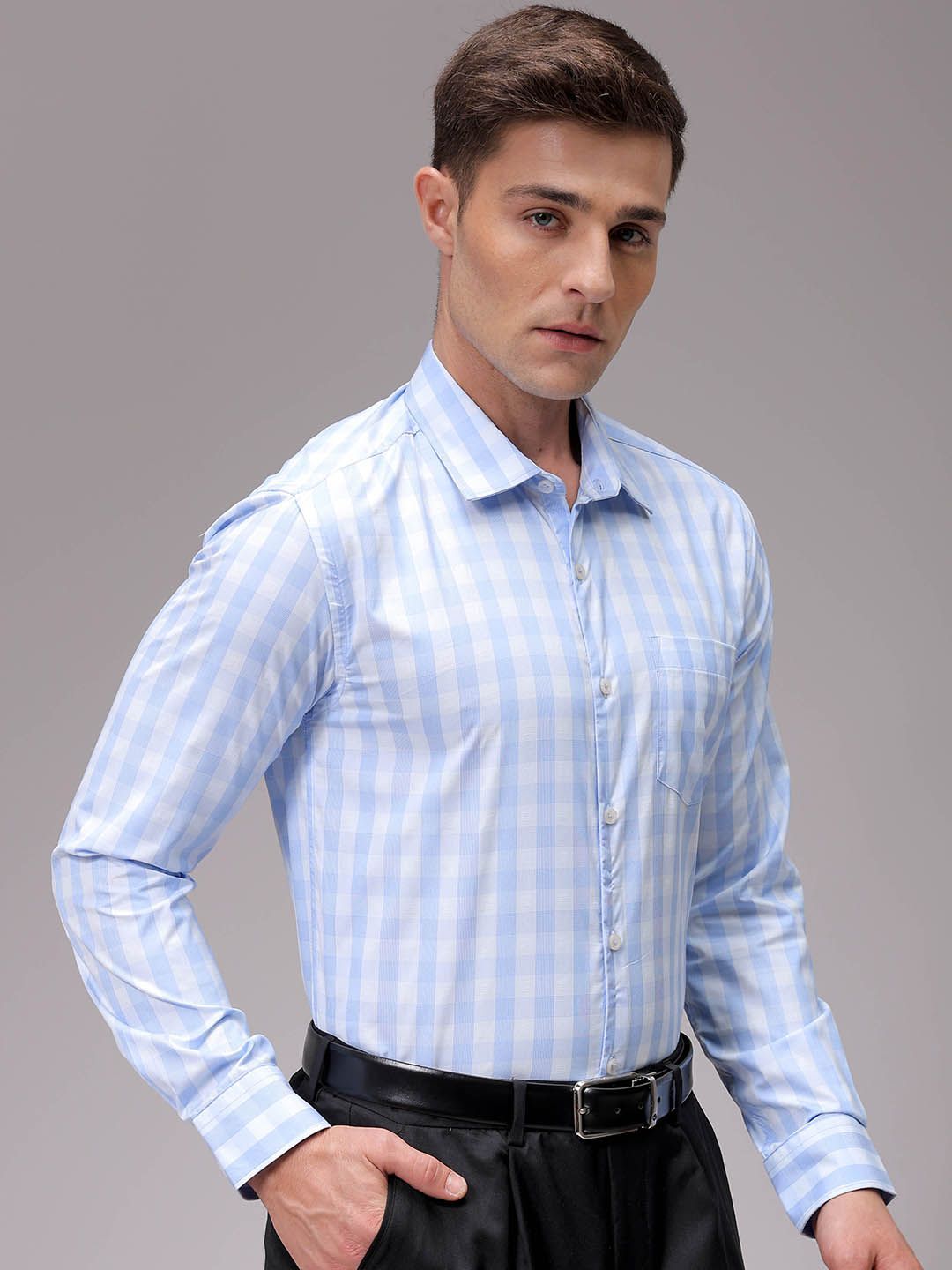 The Indian Garage Co. X Luxe Men Slim Fit Opaque Checked Formal Shirt