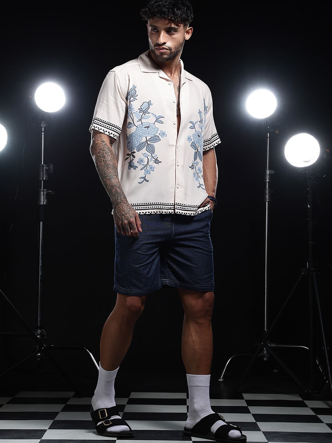 Eszett Lelaki Blue Relexed Fit Pure Cotton Denim High-Rise Shorts Dengan Teknologi Cepat Kering