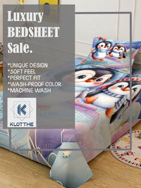 KLOTTHE Blue Cartoon Characters Polycotton Regular 300 TC Single Fine Bedsheets