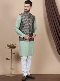 Anouk Floral Embroidered Pure Cotton Sequinned Straight Kurta With Churidar & Nehru Jacket
