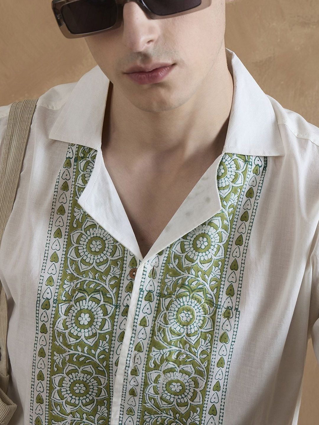 DENNISON Men White and Olive Placement Printed Shirt