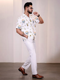 Eszett Floral Printed Spread Collar Baju Kapas Lengan Pendek