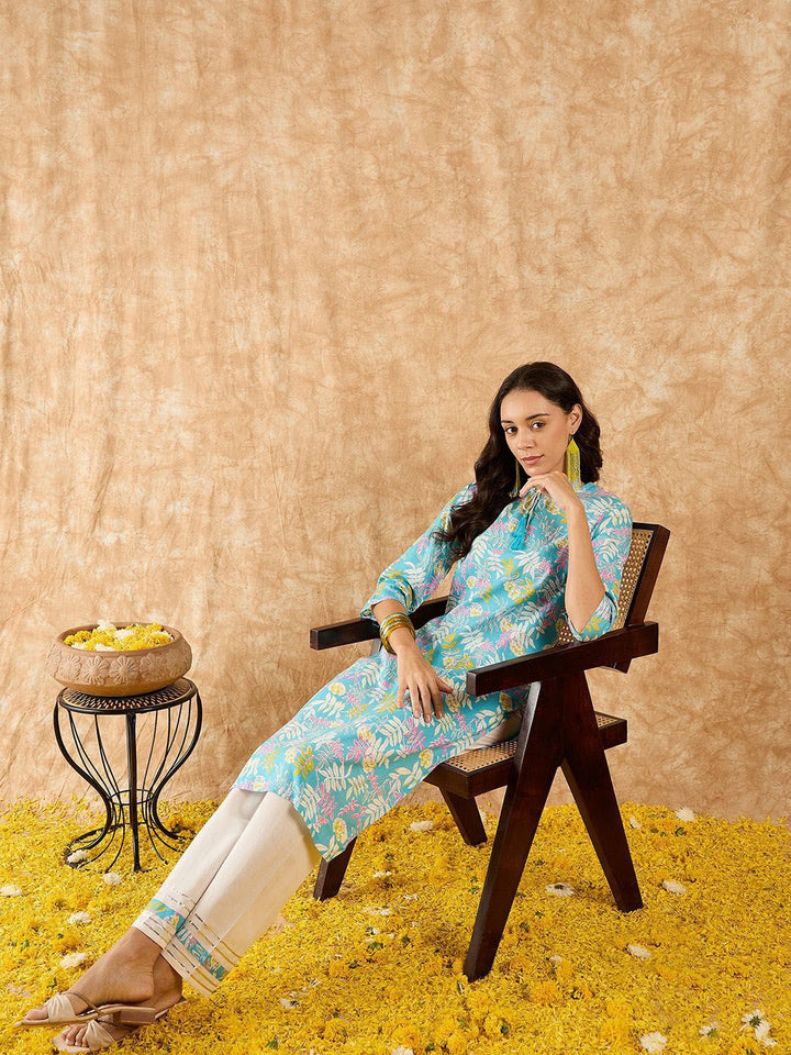 Indo Era Floral Printed Straight Kurta with Trousers