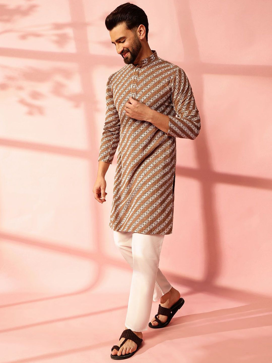 Anouk Men Embroidered Regular Sequinned Pure Cotton Kurta with Pyjamas