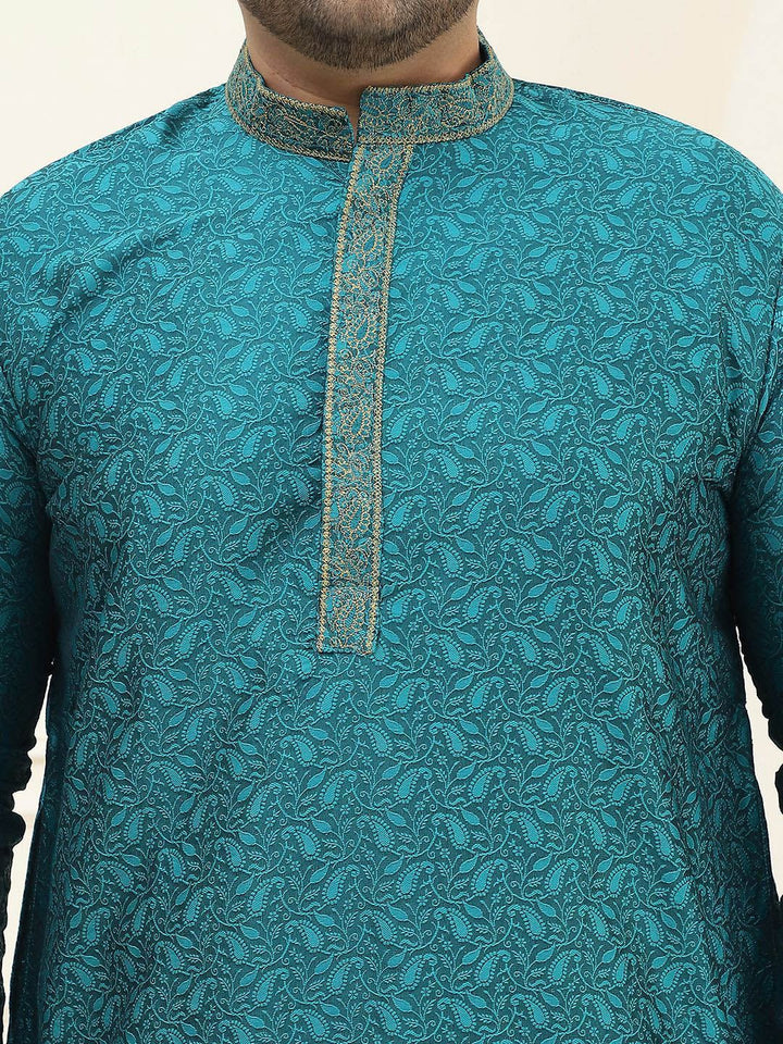 SOJANYA PLUS Rekaan Tenun Bunga Mandarin Collar Kurta Lurus Biasa dengan Piyama