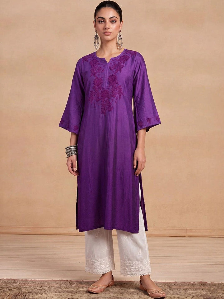House of Chikankari Women Ethnic Motifs Embroidered Thread Work Chanderi Silk Kurta