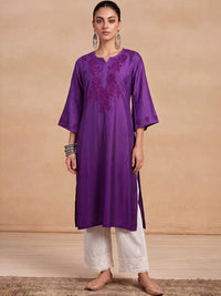 House of Chikankari Women Ethnic Motifs Embroidered Thread Work Chanderi Silk Kurta