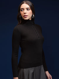 Tokyo Talkies Women Mock Collar Ribbed Pullover Sweater