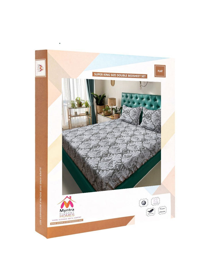 Myntra Elegant Homes Kapas Bercetak Kelabu & Putih 400 TC Set Cadar King 2.70 m x 2.70 m