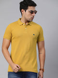 THE BEAR HOUSE Men Mustard Yellow Solid Polo Collar Pure Cotton T-shirt