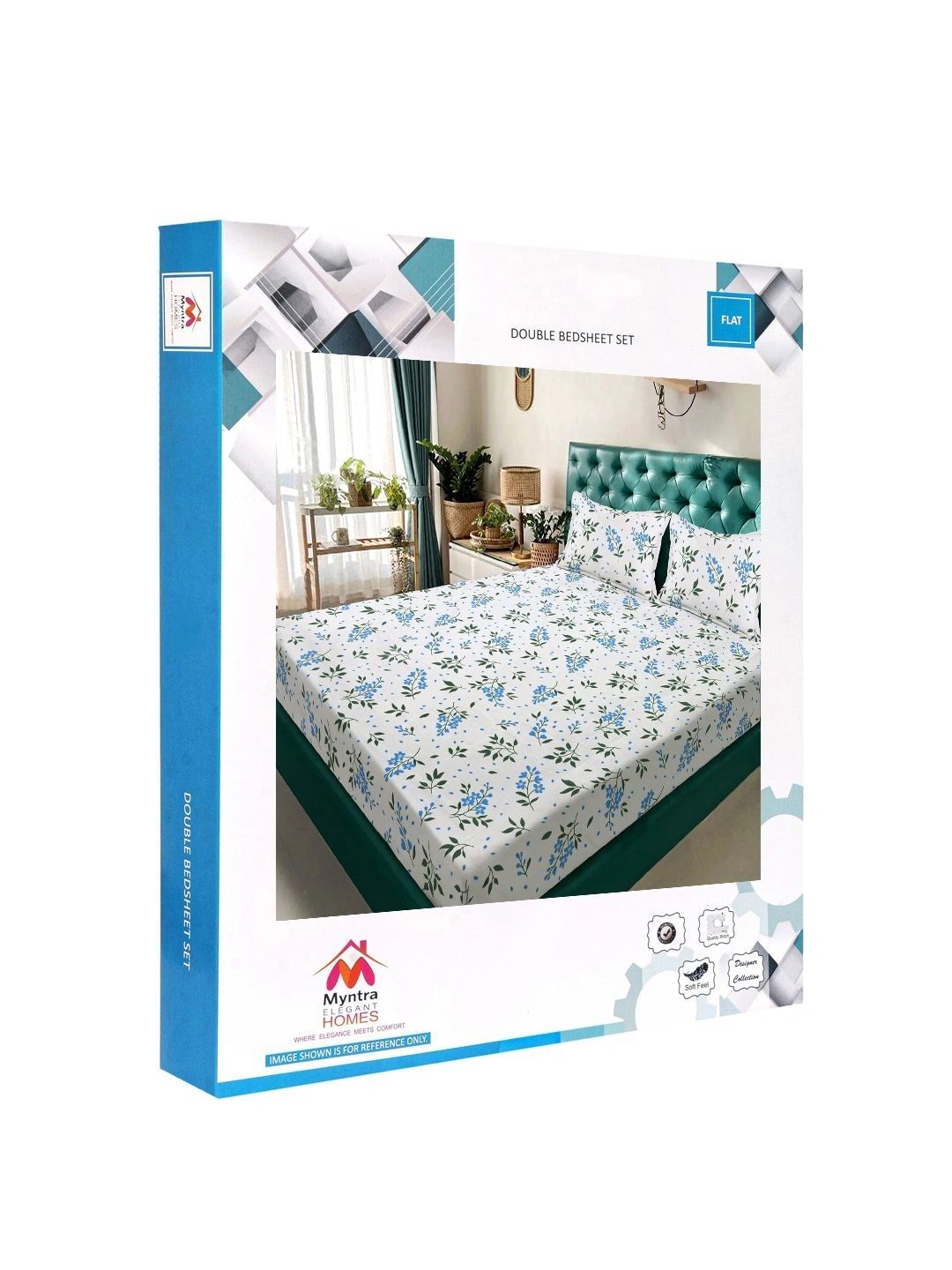 Myntra Elegant Homes White & Green Floral 300 TC King Double Bedsheet with 2 Pillow Covers