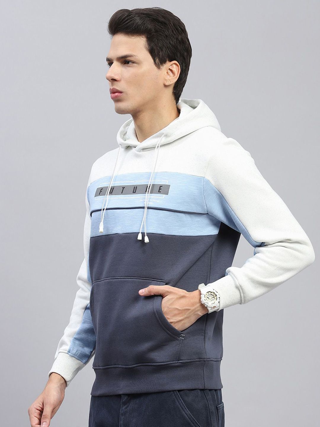 Monte Carlo Men Colourblocked Hooded Cotton Sweatshirt