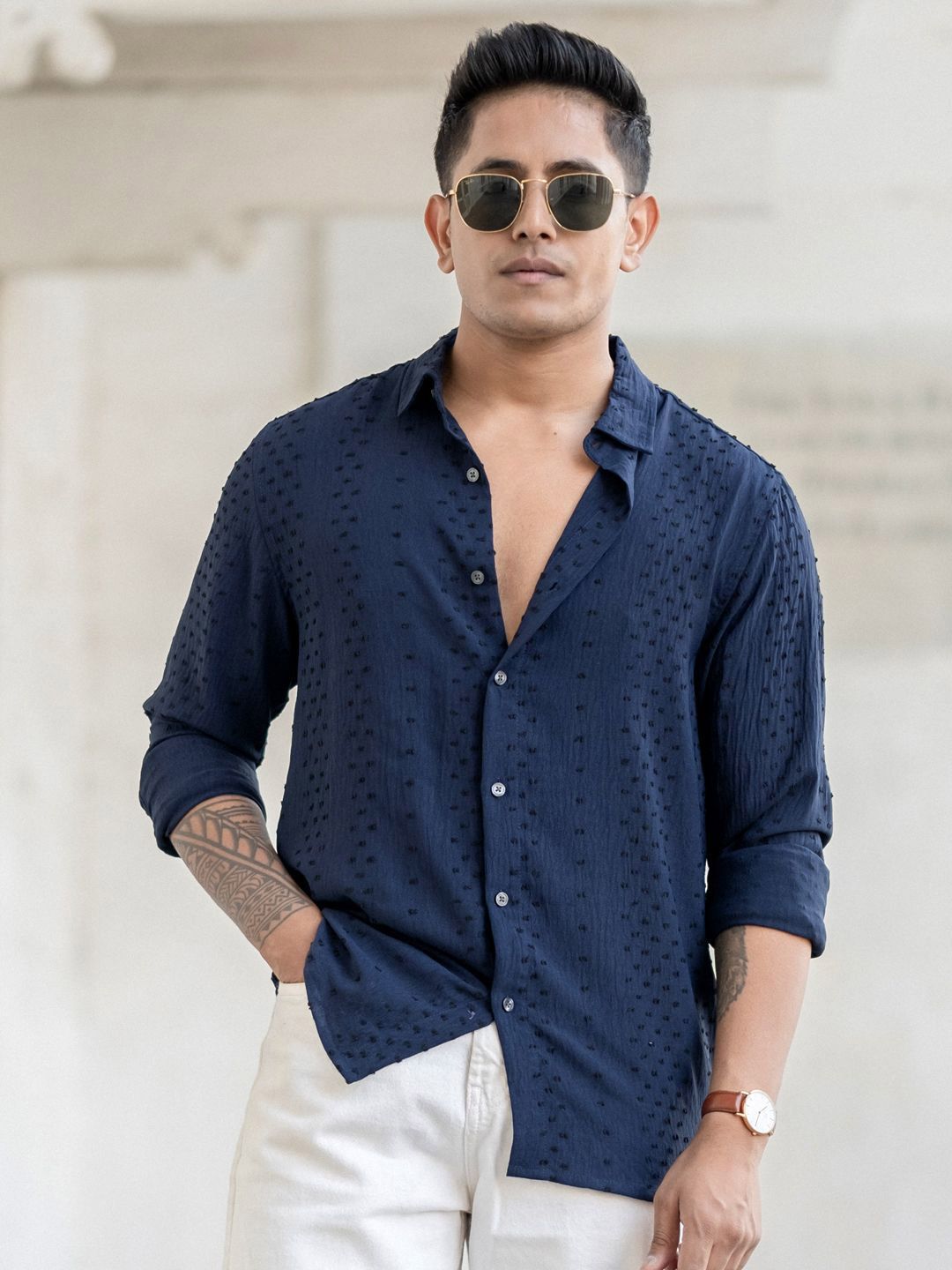 Powerlook Men Spread Collar Textured Casual Shirt