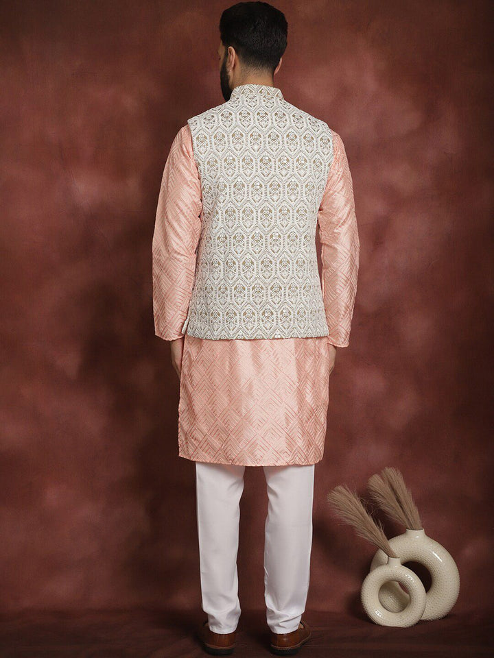 Anouk Embroidered Regular Thread Work Kurta With Churidar & Nehru Jacket