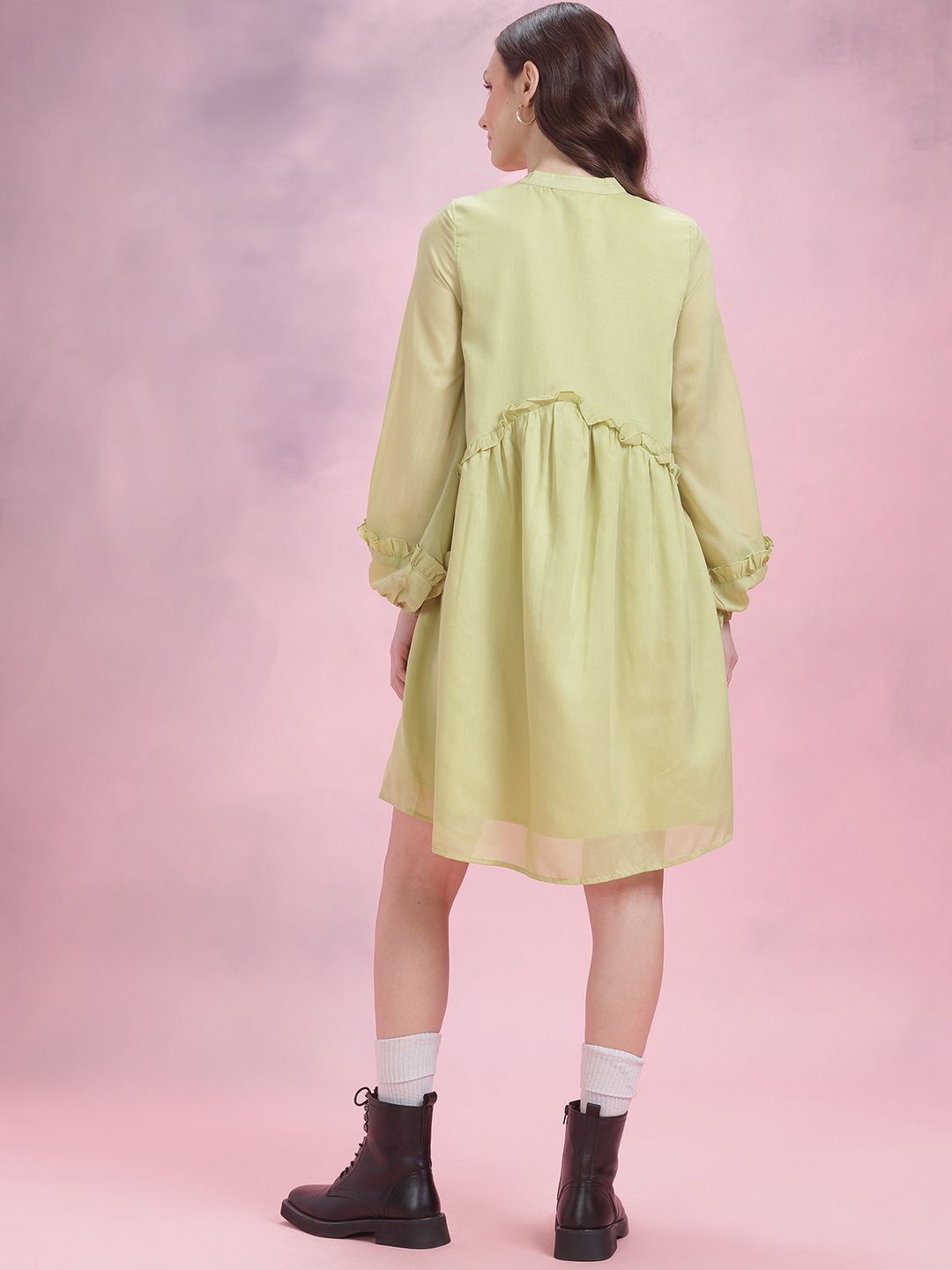 DressBerry Puff Sleeves Ruffled A-Line Dress