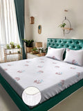 KLOTTHE White Floral Dilengkapi 400 TC Kapas Tulen Cadar Super King Dengan 2 Sarung Bantal