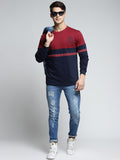 Difference of Opinion Men Maroon  Navy Blue Colourblocked Round Neck Pure Cotton T-shirt