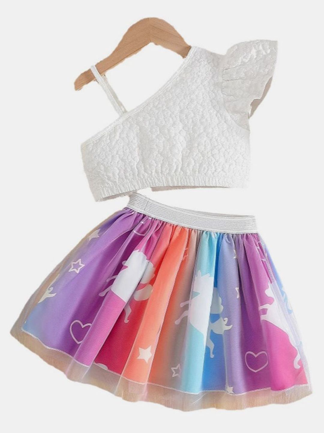 YK Girls Printed Top With Skirt Clothing Set